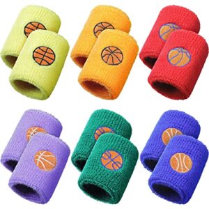 24 Pieces Sports Wristbands for Kids, Colorful Wrist Sweatbands Cotton Terry Cloth Wristbands with 6 Basketball Design for School Students Teacher Sports Party Birthday Party Favors, 6 Colors