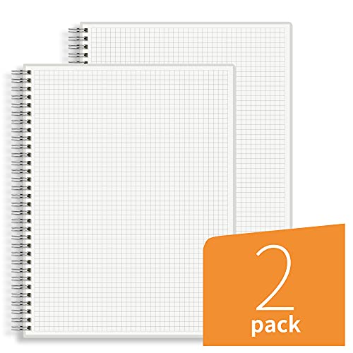 HULYTRAAT Large Graph Ruled Wirebound Spiral Notebook, 8.5 x 11 Inches, 5mm Grid (2 sq/cm) Paper Pad, Premium 100gsm Ivory White Acid-Free Paper, 128 Squared/Grid Pages per Book (Pack of 2)