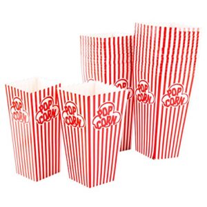 GSM Brands Popcorn Containers Boxes (100 Pack) - Striped White and Red Paper - for Home Movie Theater