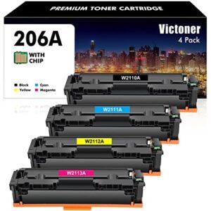 victoner 206a 206x toner cartridges 4 pack set (with chip) compatible replacement for hp 206a 206x w2110a w2110x work for hp color mfp m283fdw m283cdw pro m255dw printer ink high yield (b/c/y/m,4p)