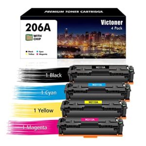 VICTONER 206A 206X Toner Cartridges 4 Pack Set (with Chip) Compatible Replacement for HP 206A 206X W2110A W2110X Work for HP Color MFP M283fdw M283cdw Pro M255dw Printer Ink High Yield (B/C/Y/M,4P)