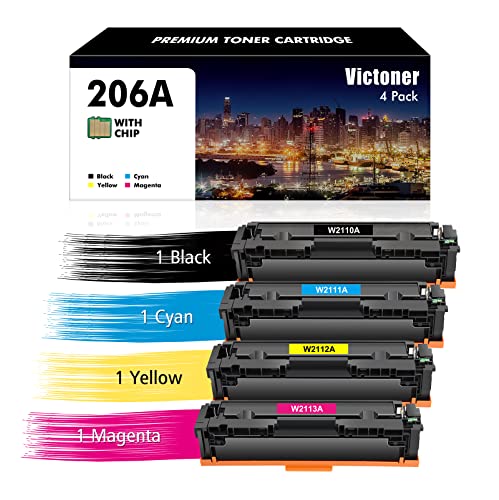 VICTONER 206A 206X Toner Cartridges 4 Pack Set (with Chip) Compatible Replacement for HP 206A 206X W2110A W2110X Work for HP Color MFP M283fdw M283cdw Pro M255dw Printer Ink High Yield (B/C/Y/M,4P)