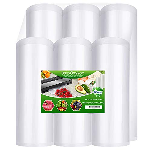 SurpOxyLoc 6 Pack 8"x20'(3Rolls) and11"x20'(3Rolls) Food Vacuum Sealer Bags Rolls with BPA Free,Heavy Duty,Great for Sous Vide and Vac Seal storage