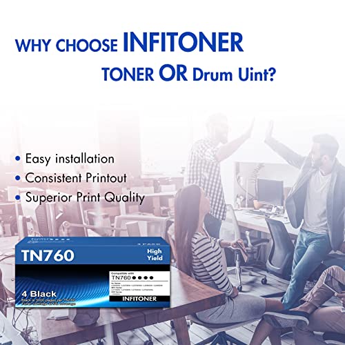 INFITONER TN-760 Toner Cartridge Black High Yield Compatible Replacement for Brother TN760 TN 760 TN730 TN-730 for MFC-L2710DW HL-L2395DW HL-L2350DW HL-L2370DW Printer (Toner TN-730/TN-760, 4-Pack)