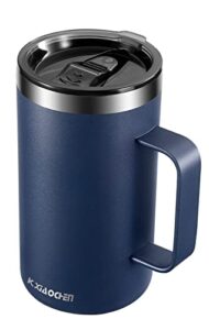 kxiaochen 20oz insulated coffee mug with lid, stainless steel coffee cup, double wall vacuum coffee tumbler with handle, premium thermal travel coffee mug (navy blue)