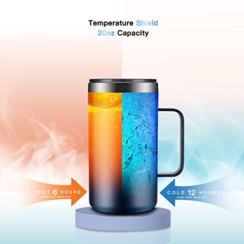 KXIAOCHEN 20oz Insulated Coffee Mug with Lid, Stainless Steel Coffee Cup, Double Wall Vacuum Coffee Tumbler with Handle, Premium Thermal Travel Coffee Mug (Navy Blue)