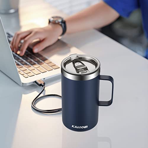 KXIAOCHEN 20oz Insulated Coffee Mug with Lid, Stainless Steel Coffee Cup, Double Wall Vacuum Coffee Tumbler with Handle, Premium Thermal Travel Coffee Mug (Navy Blue)