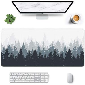 auhoahsil large mouse pad, full desk xxl extended gaming mouse pad 35″ x 15″, waterproof desk mat with stitched edge, non-slip laptop computer keyboard mousepad for office & home, misty forest design