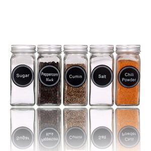 SWOMMOLY 771 Printed Spice Jar Labels with Extra Write-on Labels, Pantry Stickers and Chalk Marker Pen. Chalkboard and Transparent Labels Set