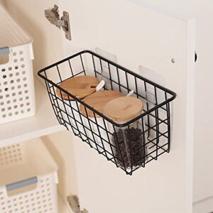 LeleCAT Hanging Kitchen Baskets For Storage Adhesive Sturdy Small Wire Storage Baskets with Kitchen Food Pantry Bathroom Shelf Storage No Drilling Wall Mounted,2 PACK,Black