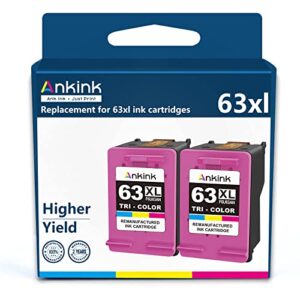 ankink higher yield 63xl color ink cartridges 2 pack replacement for hp ink 63 xl for officejet 3830 4650 4652 4655 5200 5252 5255 5258 envy 4520 4512 deskjet 1112 2132 3630 3632 printer hp63 tricolor