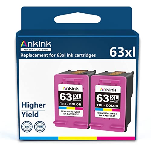 Ankink Higher Yield 63XL Color Ink Cartridges 2 Pack Replacement for HP Ink 63 XL for Officejet 3830 4650 4652 4655 5200 5252 5255 5258 Envy 4520 4512 Deskjet 1112 2132 3630 3632 Printer HP63 Tricolor