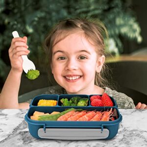 Bento Box,Bento Box Adult Lunch Box, Lunch Box Containers for Toddler/Kids/Adults, 1300ml-4 Compartments&Fork, Leak-Proof, Microwave/Dishwasher/Freezer Safe, Bpa-Free(Blue)