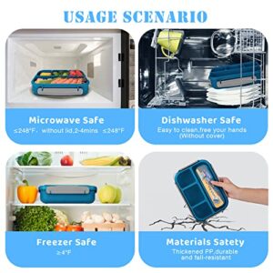 Bento Box,Bento Box Adult Lunch Box, Lunch Box Containers for Toddler/Kids/Adults, 1300ml-4 Compartments&Fork, Leak-Proof, Microwave/Dishwasher/Freezer Safe, Bpa-Free(Blue)