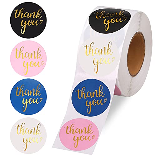 800Pcs Thank You Stickers 1.5", 4-Color Thank You Stickers Roll, Thank You for Small Business Adhesive Sticker Labels, Round Stickers for Business, Birthdays, Weddings, Giveaways, Party