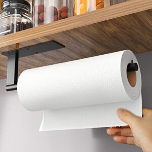 paper towel holder under cabinet, stainless steel kitchen roll holder matte black, self-adhesive kitchen towel rack wall-mounted, suitable for pantry, kitchen, bathroom