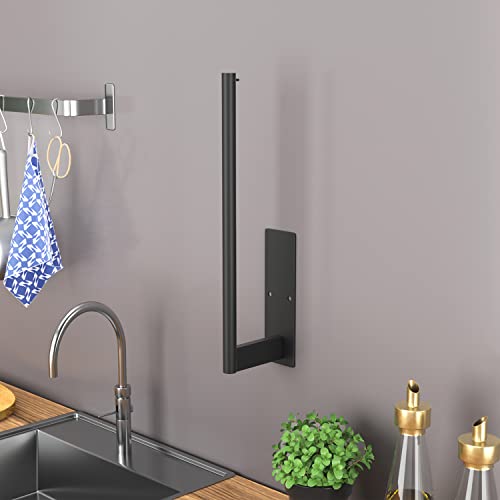 Paper Towel Holder Under Cabinet, Stainless Steel Kitchen Roll Holder Matte Black, Self-Adhesive Kitchen Towel Rack Wall-Mounted, Suitable for Pantry, Kitchen, Bathroom