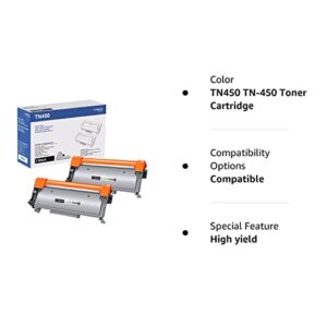 TN450 TN-450 Toner Cartridge Replacement for Brother TN450 TN 450 TN420 TN 420 Compatible with HL-2270DW HL-2280DW HL-2230 MFC-7360N MFC-7860DW DCP-7065DN Intellifax 2840 2940 (2 Black)