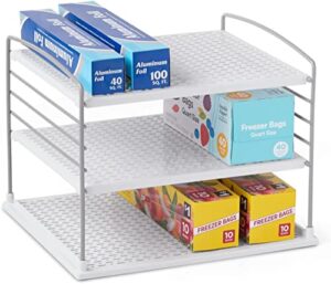 youcopia upspace cabinet box organizer, adjustable kitchen and pantry shelf for plastic wrap and foil storage, medium