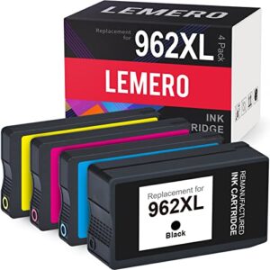 lemero remanufactured ink cartridge replacement for hp 962xl 962 962 xl to use with officejet pro 9015 9015e 9010 9025 9025e 9020 9018 9012 9028 (black, cyan, magenta, yellow, 4-pack)