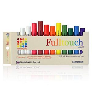 hagoromo fulltouch color chalk non-toxic – [12 pcs/10 color mix] 1 box, assorted dustless washable chalk for kids, professional use, sidewalk, chalk board, blackboard