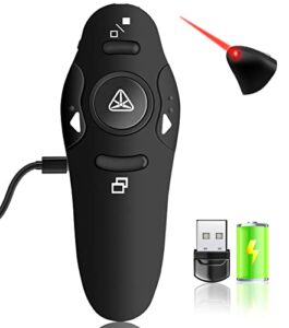 rechargeable presentation clicker with red laser pointer, wireless presenter remote for ppt clicker, 2.4ghz presentation remote slide advancer powerpoint clicker for mac/computer/laptop/keynote…