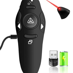 Rechargeable Presentation Clicker with Red Laser Pointer, Wireless Presenter Remote for PPT Clicker, 2.4GHz Presentation Remote Slide Advancer Powerpoint Clicker for Mac/Computer/Laptop/Keynote…