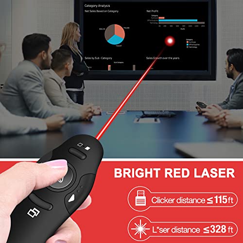 Rechargeable Presentation Clicker with Red Laser Pointer, Wireless Presenter Remote for PPT Clicker, 2.4GHz Presentation Remote Slide Advancer Powerpoint Clicker for Mac/Computer/Laptop/Keynote…