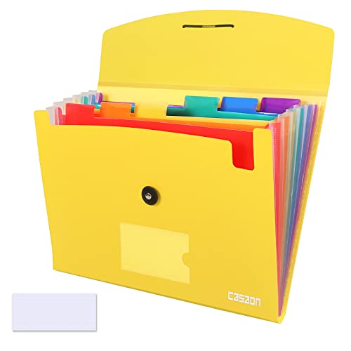 7 Pocket Accordian File Folders, Expanding File Folder A4 Letter Size Paper Portable Document Organizer-Yellow