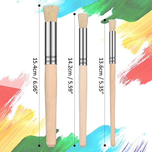 Wooden Stencil Brushes Natural Stencil Bristle Brushes Dome Art Painting Brushes Wood Paint Template Brush for Acrylic Oil Watercolor Art Painting DIY Crafts Card Making Supplies, 3 Sizes (6 Pieces)