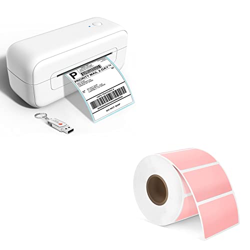 Label Printer with Thermal Pink Round Label - 1.25" x 2.25",1000 Sheets/Roll, 1 Roll