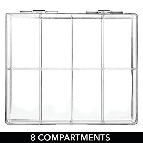 mDesign Tea Storage Organizer Box - 8 Divided Sections, Easy-View Hinged Lid - Use in Kitchen, Pantry, and Cabinets; Holder for Tea Bags, Packets, Small Items and Accessories, BPA free - Clear