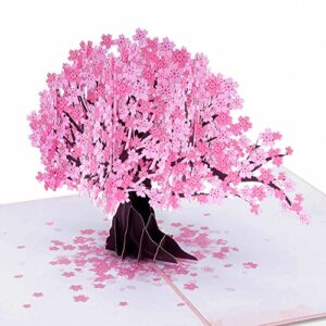 paper love 3d cherry blossom pop up card, for valentines, spring, mothers day, all occasions – 5″ x 7″ cover – includes envelope and note tag