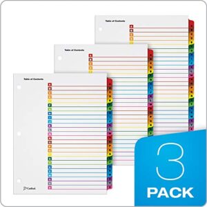 Cardinal A-Z Tab Dividers for 3 Ring Binders, Customizable Table of Contents Page with Multicolor A-Z Tabs, 3 Sets (63218)