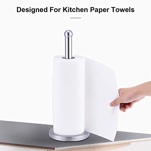 DAWNER Countertop Stainless Steel Paper Towel Holder Modern Stand Up, Easy One-Handed Tear Kitchen Paper Towel Dispenser with Heavy Base for Standard Paper Towel Rolls, Decorative Brushed Nickel