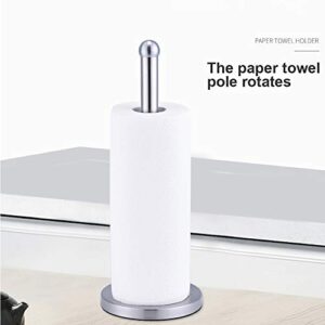 DAWNER Countertop Stainless Steel Paper Towel Holder Modern Stand Up, Easy One-Handed Tear Kitchen Paper Towel Dispenser with Heavy Base for Standard Paper Towel Rolls, Decorative Brushed Nickel