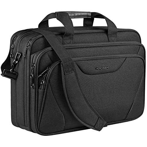 KROSER Laptop Bag Premium Laptop Briefcase Fits Up to 17.3 Inch Laptop Expandable Water-Repellent Shoulder Messenger Bag Computer Bag for Travel/Business/School/Men/Women-Black