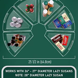 JEISSLIA Lazy Susan Cabinet Organizer Bins for 26"/ 28"/ 32" Diameter Corner Lazy Susan, Plastic Cabinet Storage Bin, 1/8 Wedge-Food Safe, BPA Free, with Non-slip Pads (For 26" Lazy Susan, 6 Pack)