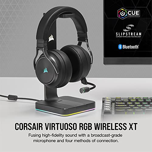 CORSAIR Virtuoso RGB Wireless XT High-Fidelity Gaming Headset - Works with Mac, PC, PS5, PS4, Xbox Series X/S - Slate & ST100 RGB Premium Headset Stand with 7.1 Surround Sound - 3.5mm and 2xUSB 3.0