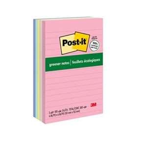 post-it greener notes, 4×6 in, 5 pads, america’s #1 favorite sticky notes, sweet sprinkles collection, pastel colors, clean removal, 100% recycled material (660-rp-a)