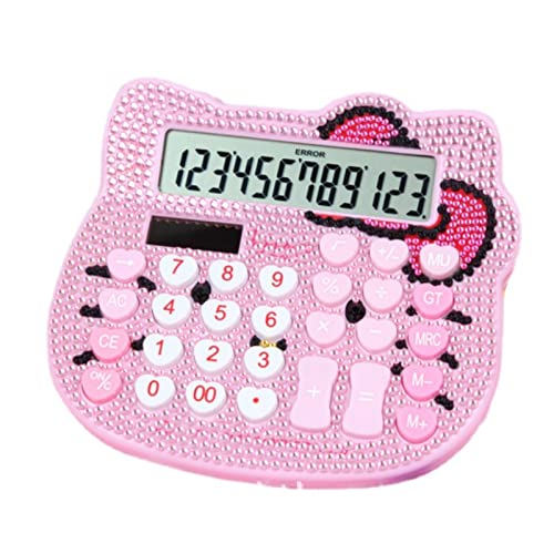 Cute Calculator Cat Crystal Calculator Girl and Women Pink Calculator Large LCD Display Dual Drive by Solar Energy and Battery for School Office Home(5.5Inch *4.9Inch)