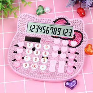 Cute Calculator Cat Crystal Calculator Girl and Women Pink Calculator Large LCD Display Dual Drive by Solar Energy and Battery for School Office Home(5.5Inch *4.9Inch)