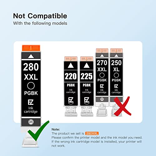 E-Z Ink (TM Compatible Ink Cartridge Replacement for Canon PGI-280XXL PGI 280 XXL Compatible with PIXMA TR7520 TR8520 TS6120 TS6220 TS8120 TS8220 TS9120 TS9520 TS9521C Printer (4 Black)