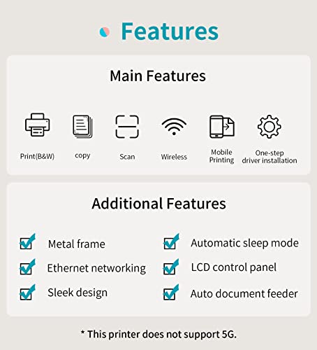 Pantum M6552NW All in One Laser Printer Scanner Copier with Auto Document Feeder, Wireless Multifunction Black and White Laser Printer, Black