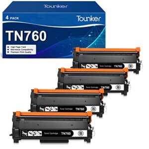 Compatible TN-760 Toner Cartridge High Yield Replacement Tounker for Brother TN760 TN 760 TN-730 TN730 for Brother MFC-L2710DW HL-L2395DW DCP-L2550DW HL-L2350DW HL-L2390DW MFC-L2750DW (Black, 4-Pack)