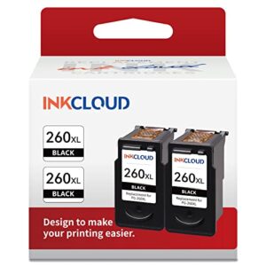 inkcloud remanufactured 260xl high-yield black ink cartridge replacement for canon 260xl pg-260 xl for pixma ts5320 ts6420 tr7020 tr7020a ts6420a all in one wireless printer (400 pages, 2-pack)