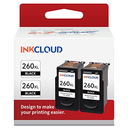 INKCLOUD Remanufactured 260XL High-Yield Black Ink Cartridge Replacement for Canon 260XL PG-260 XL for PIXMA TS5320 TS6420 TR7020 TR7020a TS6420a All in One Wireless Printer (400 Pages, 2-Pack)