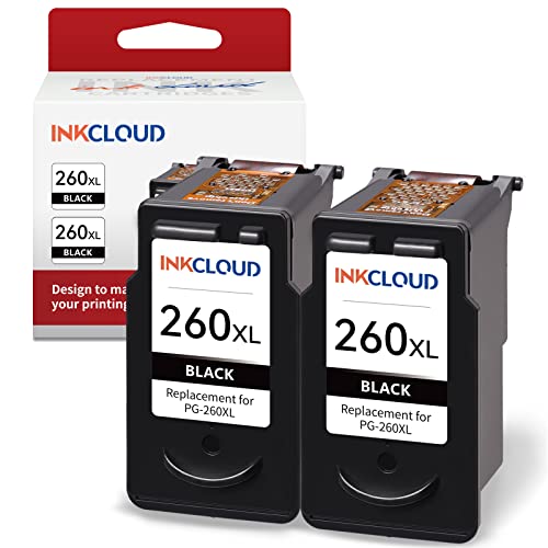 INKCLOUD Remanufactured 260XL High-Yield Black Ink Cartridge Replacement for Canon 260XL PG-260 XL for PIXMA TS5320 TS6420 TR7020 TR7020a TS6420a All in One Wireless Printer (400 Pages, 2-Pack)