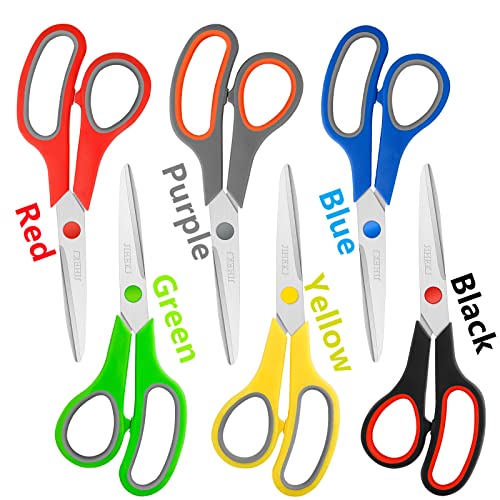 Scissors Bulk 6-Pack, All Purpose Scissors Stainless Steel Sharp Scissors for Office Home General Use Craft Supplies, High/Middle School Classroom Class Older Kids Scissor Set, Right / Left Handed