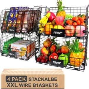 4 pack xxl kitchen organization and storage pantry baskets,fruit basket for kitchen cabinet,metal baskets for organizing,vegetable fruit snack chips onion potato cans organization